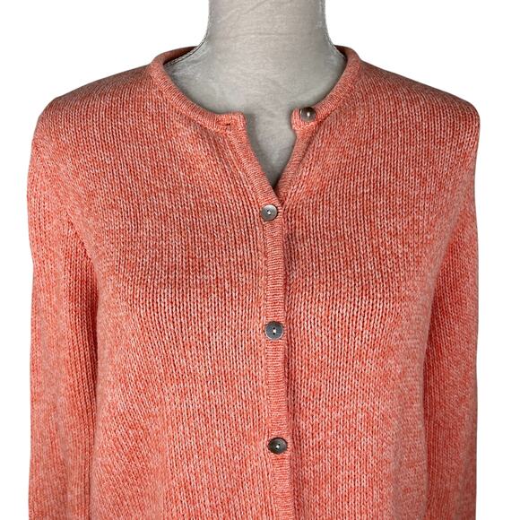 LL Bean Womens Peach Cardigan Sweater Thick Cotton Large - Picture 7 of 8